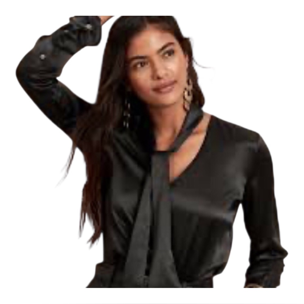 BR Silk Black Blouse with Removable Tie size S